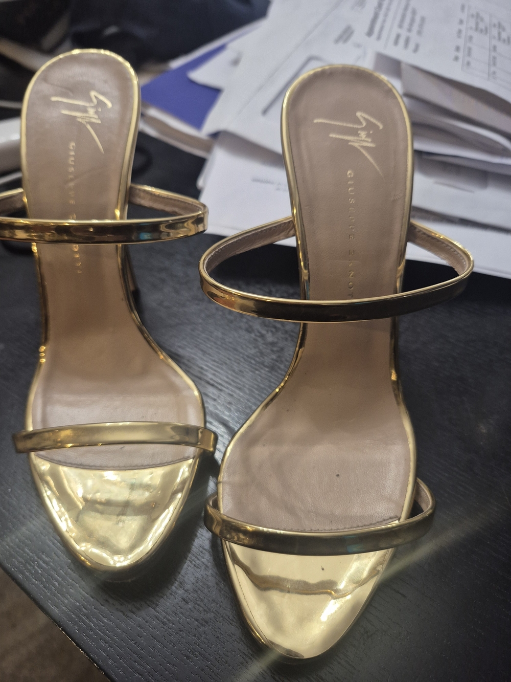 Giuseppe Zanotti Metallic Gold Strappy Slide Sandals